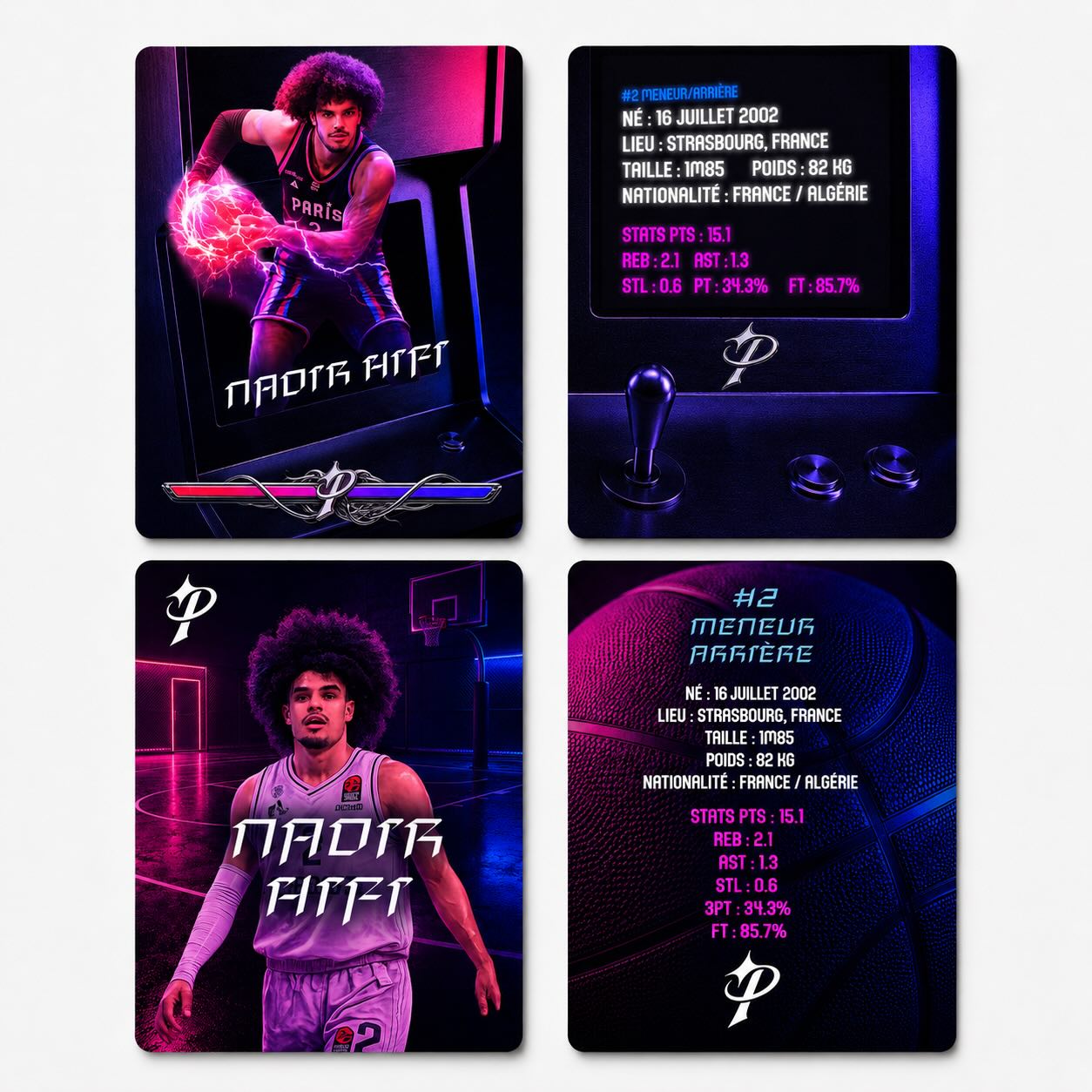 Déclinaison de cartes de collection & goodies réalisés autour de l’univers de Paris Basketball 🏀
Entre esthétique rétro, culture pop et identité sportive, l’objectif était de créer des visuels collectors avec une vraie personnalité graphique.
Un projet mêlant illustration, mise en page, branding et direction artistique autour de l’énergie du basket parisien. 🔥

#ParisBasketball #GraphicDesign #TradingCards