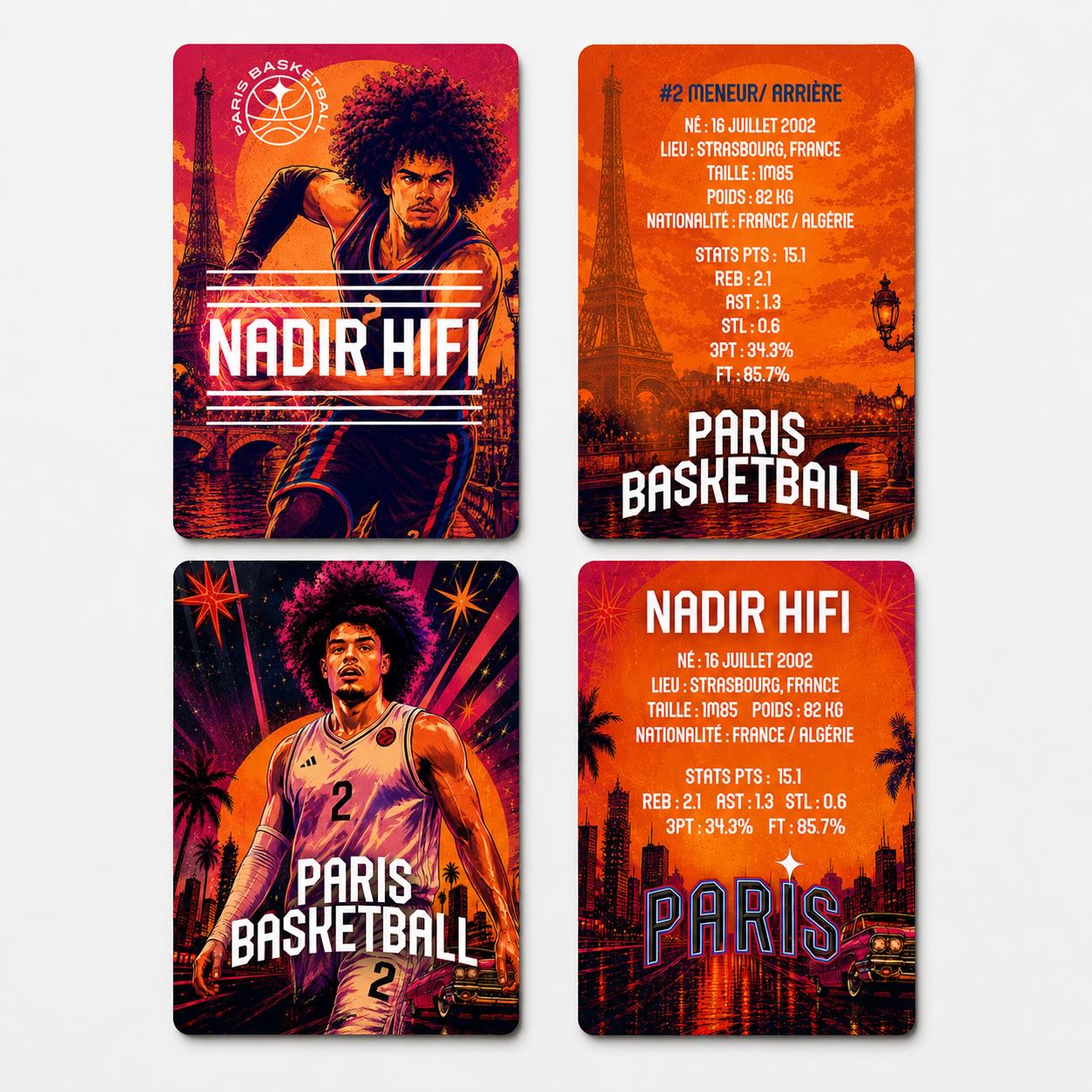 Déclinaison de cartes de collection & goodies réalisés autour de l’univers de Paris Basketball 🏀
Entre esthétique rétro, culture pop et identité sportive, l’objectif était de créer des visuels collectors avec une vraie personnalité graphique.
Un projet mêlant illustration, mise en page, branding et direction artistique autour de l’énergie du basket parisien. 🔥

#ParisBasketball #GraphicDesign #TradingCards