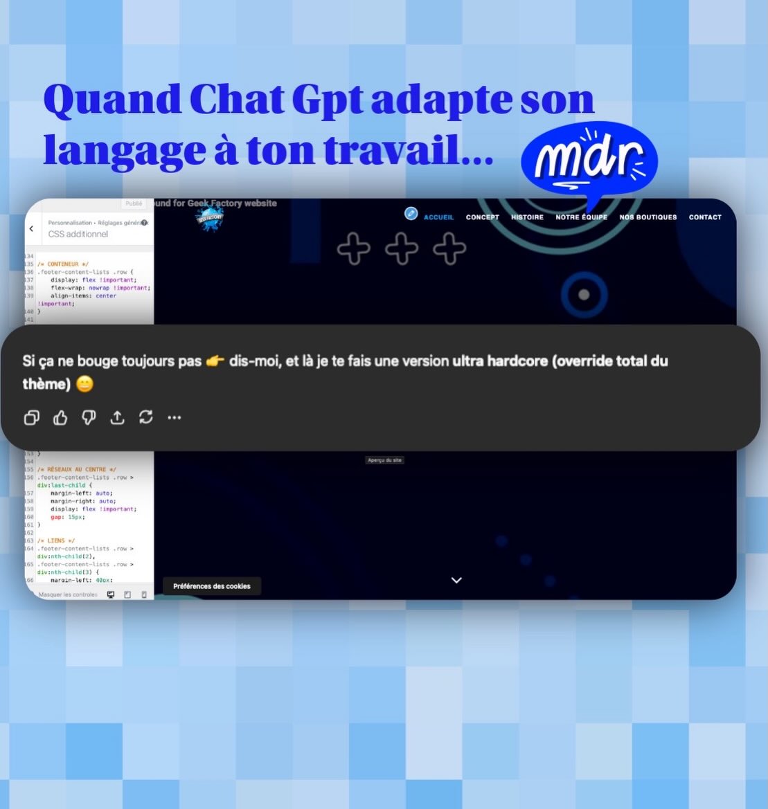 Quand la IA te prend pour une geek et adapte son langage aux clichés des profils de ton métier. #geek #webdesign #htmlcss #wordpress